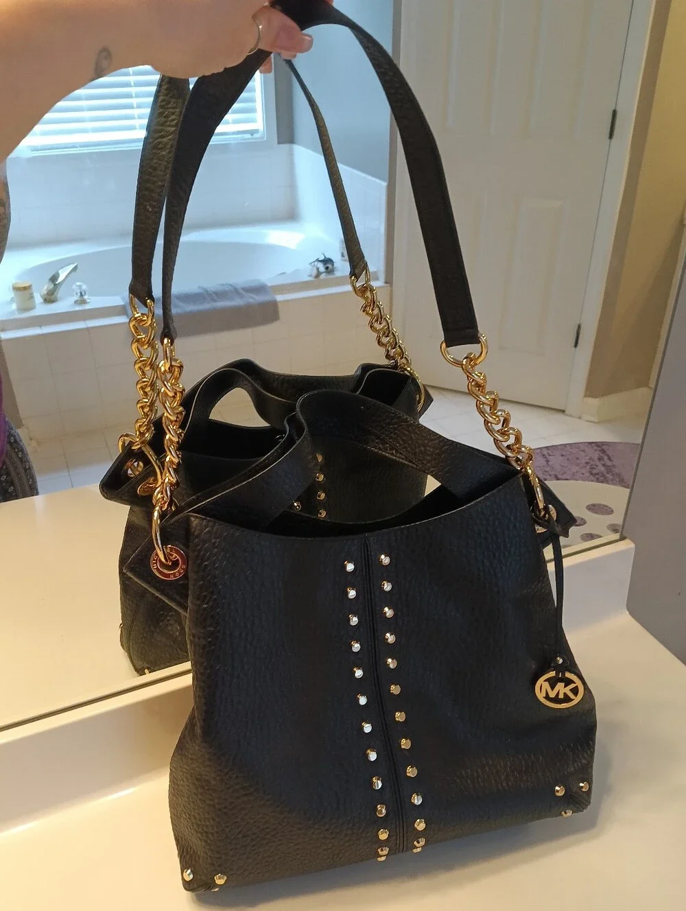 Michael Kors Uptown Astor Black Studded Leather Hobo Bag NWOT